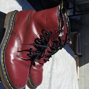 Dr. Martens Burgundy Vegan Leather Boots with Black Laces